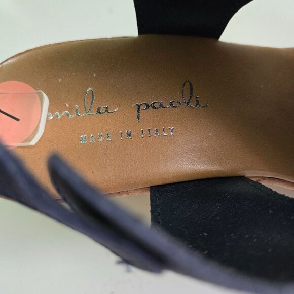 Mila Paoli NWOT Made In Italy Blue Suede Wedge Sandal Size 7 - Picture 7 of 8
